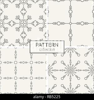 Set of four seamless patterns. Abstract geometric trendy vector backgrounds. Modern stylish textures. Regularly repeating ornament of geometric shapes Stock Vector