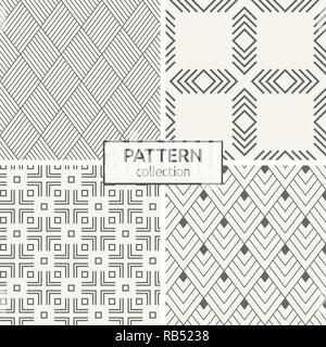 Set of four seamless patterns. Abstract geometric trendy vector backgrounds. Modern stylish textures of geometric ornament of squares, rhombuses. Stock Vector