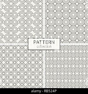 Set of four seamless patterns. Abstract geometric trendy vector outline backgrounds. Modern stylish textures of circles. Linear style. Stock Vector