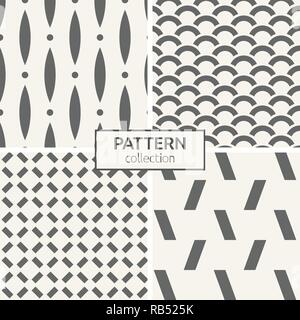 Set of four seamless patterns. Abstract geometric vector backgrounds. Modern stylish textures of regularly repeating geometric shapes. Stock Vector