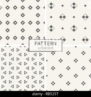 Set of four seamless patterns. Abstract geometric trendy vector backgrounds. Modern stylish textures of small triangles, rhombuses, groups of dots. Stock Vector