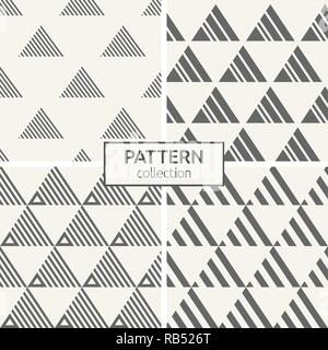 Set of four triangles seamless patterns. Abstract geometric trendy vector backgrounds. Modern stylish textures of repeating geometric tiles. Stock Vector