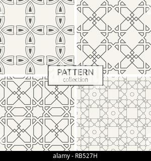 Set of four oriental seamless patterns. Abstract geometric trendy vector backgrounds. Modern stylish textures of regularly repeated ornaments. Stock Vector