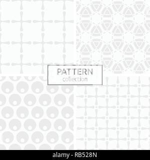 Set of four abstract geometric seamless patterns. Modern stylish backgrounds. White and gray geometric textures. Rounded corners, circles. Stock Vector