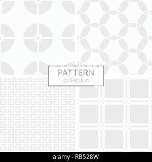Set of four abstract geometric seamless chinese patterns. Stylish backgrounds. White and gray geometric textures. Circles divided into four parts. Stock Vector