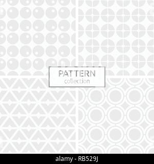 Set of four abstract geometric seamless patterns. Modern stylish backgrounds. White and gray geometric textures. Repeating geometric tiles. Stock Vector