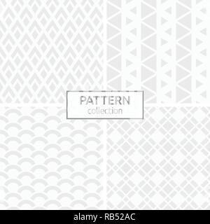 Set of four abstract geometric seamless patterns. Modern stylish backgrounds. White and gray geometric textures. Geometric rhombuses, triangles. Stock Vector