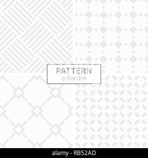 Set of four abstract geometric seamless patterns. Modern stylish backgrounds. White and gray geometric textures. Regularly repeating diagonal stripes. Stock Vector