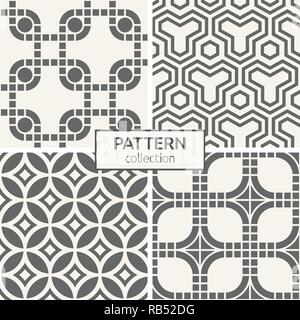 Set of four seamless patterns. Abstract geometric trendy vector backgrounds. Modern stylish textures. Geometric ornametnts of squares, circles. Stock Vector