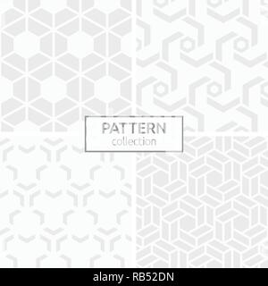 Set of four abstract geometric seamless patterns. Modern stylish textures. White and gray geometric textures. Repeating tiles of hexagons. Stock Vector