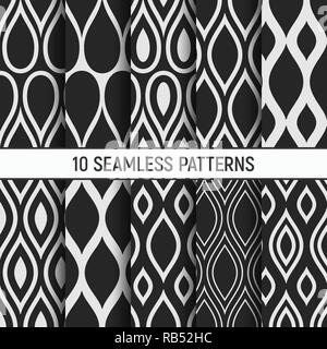 Set of ten monochrome seamless patterns. Abstract trendy vector backgrounds. Fashion design. Modern stylish textures.  Repeating geometric tiles. Stock Vector