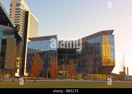 Tata Innovation Center building is a part of Cornell Tech campus on Roosevelt Island, New York, USA. Stock Photo