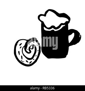 Oktoberfest food and drink grunge icon. Vector snacks illustration. Stock Vector