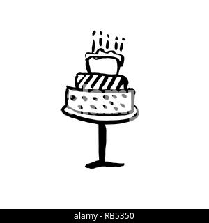 Birthday cake with candles grunge icon. Vector illustration. Stock Vector