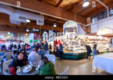 Blurry food court at supermarket/mall for background Stock Photo