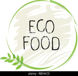 Eco food label and high quality product badges. Bio healthy organic, 100 bio and natural product icon. Emblems for cafe, packaging etc. Vector Stock Vector