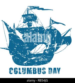 Columbus ship hand draw by ink made for Columbus day. Vector illustration. Stock Vector