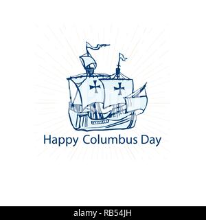 Columbus ship hand draw by ink made for Columbus day. Vector illustration. Stock Vector