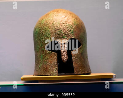 Italy Basilicata Melfi Castle National archeologic museum bronze Corinthian helmet, Stock Photo