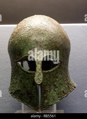 Italy Basilicata Melfi Castle National archeologic museum,bronze Corinthian helmet, Stock Photo