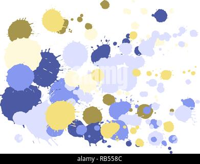 Paint stains grunge background vector. Colored ink splatter, spray blots, mud spot elements. Watercolor paint splashes pattern, smear fluid stains spo Stock Vector