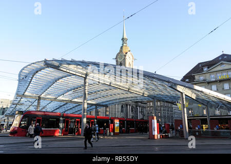 Bern city tram terminal close to Bern mainline railway station, Bern in Switzerland Stock Photo