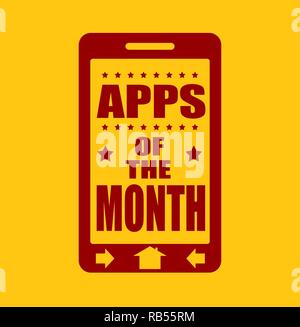Apps of the month text on phone screen.  Stock Vector