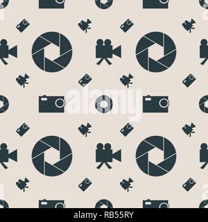 Photo and video camera flat icons seamless pattern Stock Vector