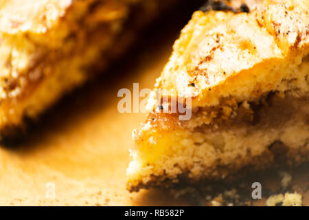 closeup on a crumb cake stuffed with strawberry marmalade, delicious dessert Stock Photo