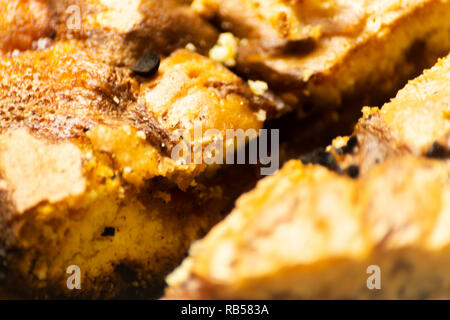 closeup on a crumb cake stuffed with strawberry marmalade, delicious dessert Stock Photo