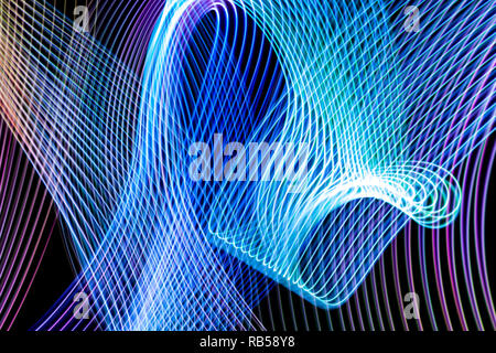 Abstract background with horizontal and vertical disruptions of blue and purple stripes, flow lines. Glitch effect background for poster, cover, conce Stock Photo