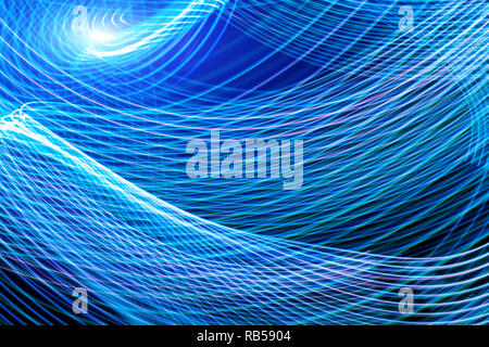 Abstract background with horizontal and vertical disruptions of blue and purple stripes, flow lines. Glitch effect background for poster, cover, conce Stock Photo