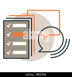 Vector icon of checklist review, survey report with checkboxes. Trendy flat line design style Stock Vector