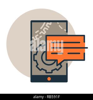 Vector icon of review, report on smartphone. Settings notification on mobile phone icon. Trendy flat line design style Stock Vector