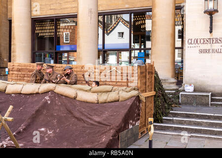 Reconstructing 1st World War trenches outside Shire Hall in the Gloucester Goes Retro Festival in August 2018, Gloucester, Gloucestershire UK Stock Photo