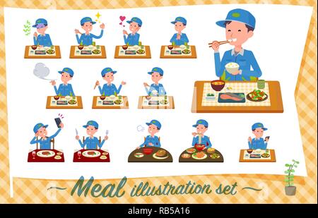 A set of Delivery man about meals.Japanese and Chinese cuisine, Western style dishes and so on.It's vector art so it's easy to edit. Stock Vector