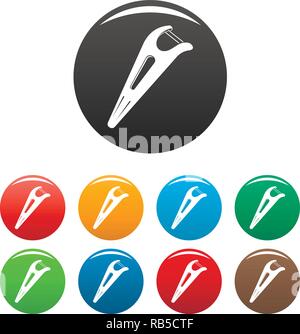Dental floss tool icons set 9 color vector isolated on white for any design Stock Vector