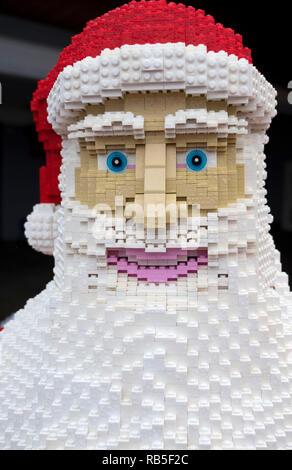 A Santa Sleigh with 8 reindeer made using 750,000 LEGO bricks at Tacoma Square, Mermaid Quay, Cardiff Bay. The models took 3 months, to build and will Stock Photo