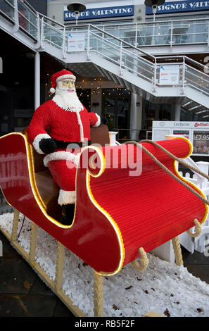 A LEGO Santa and reindeer at Mermaid Quay, Cardiff Bay, Wales, UK. Stock Photo