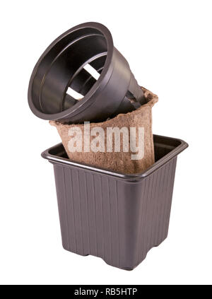 Pots for growing seedlings isolated on white background Stock Photo