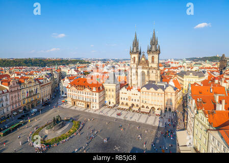 Prague Tyn church Front view of The Church of Our Lady Before Tyn in the Old Town Square Staromestske Namesti Staré Město Prague Czech Republic Europe Stock Photo