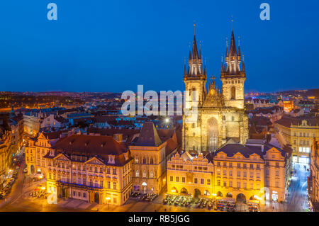 Prague Tyn church Front view of The Church of Our Lady Before Tyn in the Old Town Square Staromestske Namesti Staré Město Prague Czech Republic Europe Stock Photo
