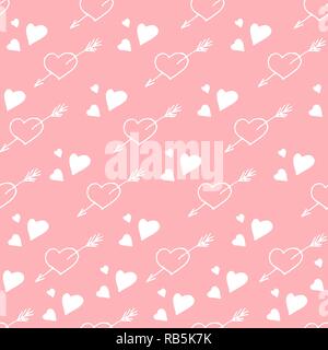 Vector romantic seamless pattern. Simple repeating texture with doodle hearts. Stylish hipster texture. Can be used for valentine cards, scrapbooking, Stock Vector