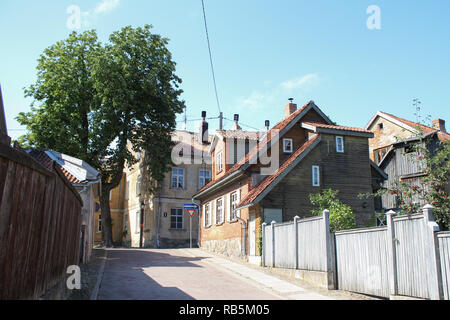 Beautiful, old, small street in a small countryside, village city Kuldīga. City is located in Latvia - Europe. Stock Photo