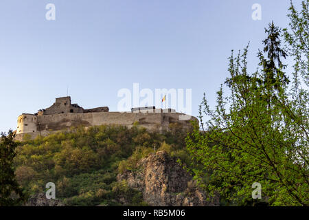 The Citadel is purched on a hill top high above the city of Deva in Transylvania, Romania Stock Photo