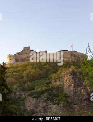 The Citadel is purched on a hill top high above the city of Deva in Transylvania, Romania Stock Photo