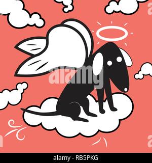 cute and funny vector image of angel dog sitting on a cloud Stock Vector