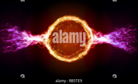 Abstract orange futuristic sci-fi plasma circular form with energy light strokes Stock Photo