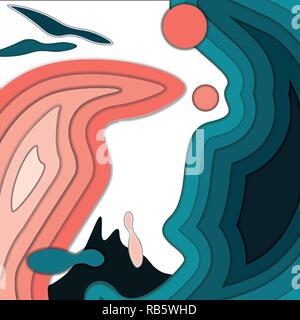 abstarct layered paper in contrast color with coral and turquoise colors Stock Vector