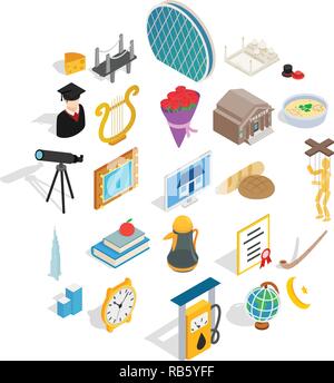 Self development icons set, isometric style Stock Vector